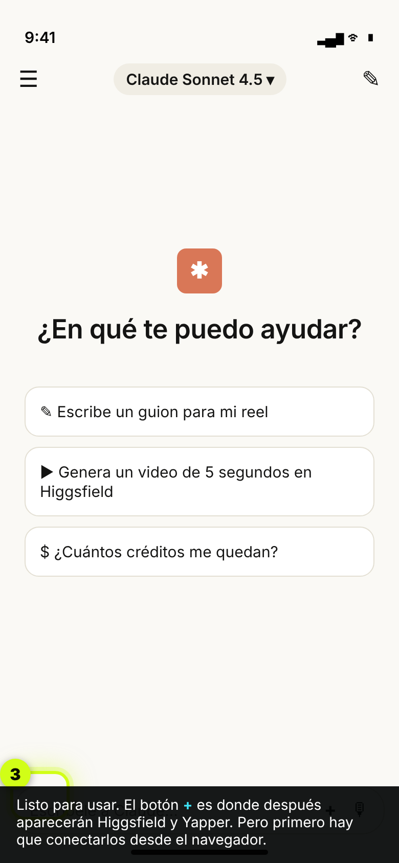 Chat de Claude en iPhone con el botón más resaltado